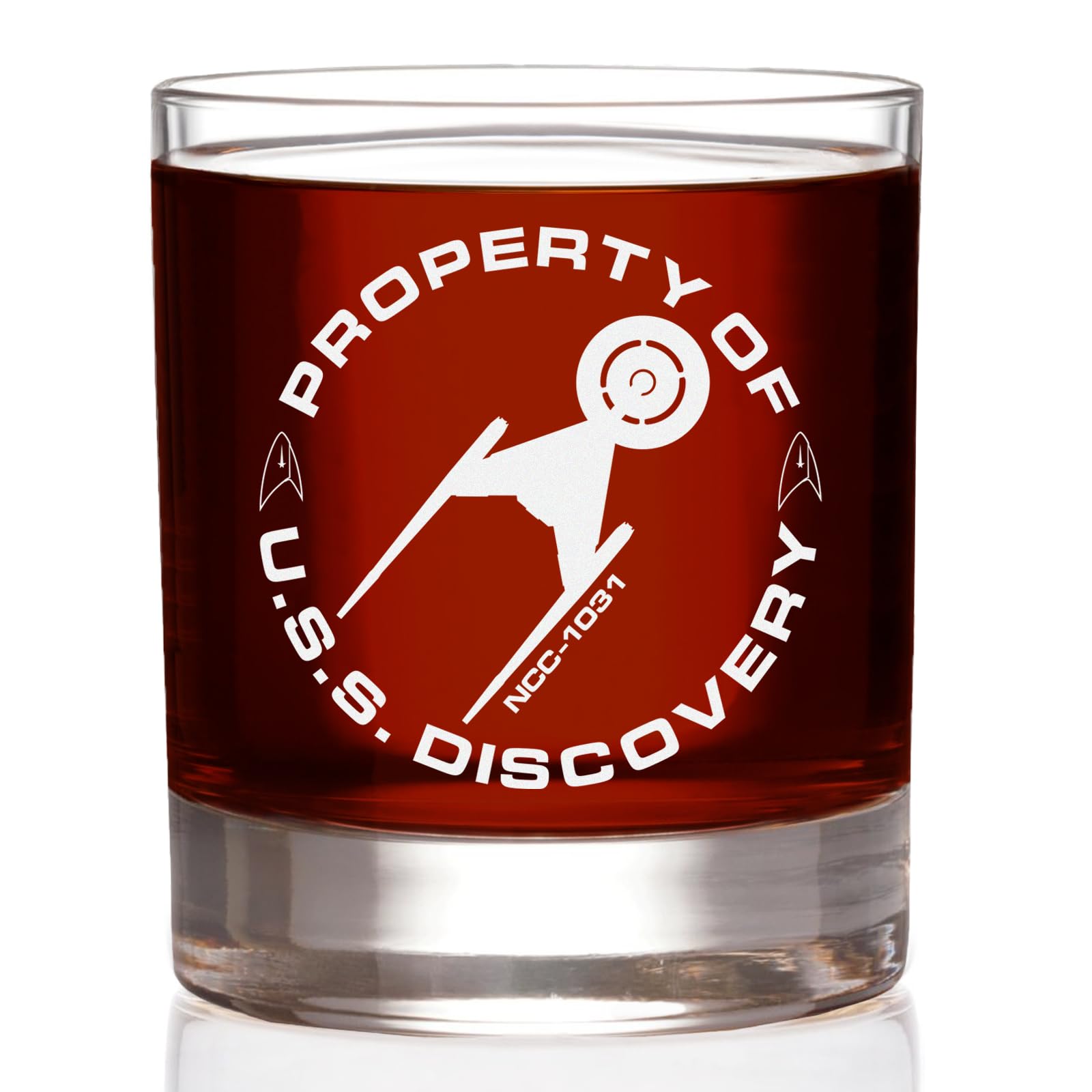 STAR TREK Property of Discovery Etched Rocks Whiskey Glass - Officially Licensed, Premium Quality, Handcrafted Glassware, 11oz. - Perfect Collectible Gift for Series Lovers & Special Occasions