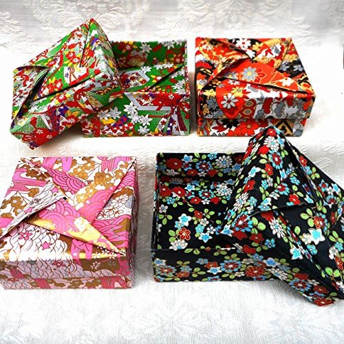 Hand Folded Origami Jewelry Gift Boxes, Set of 4 Different Chiyogami Yuzen Washi Japanese Paper