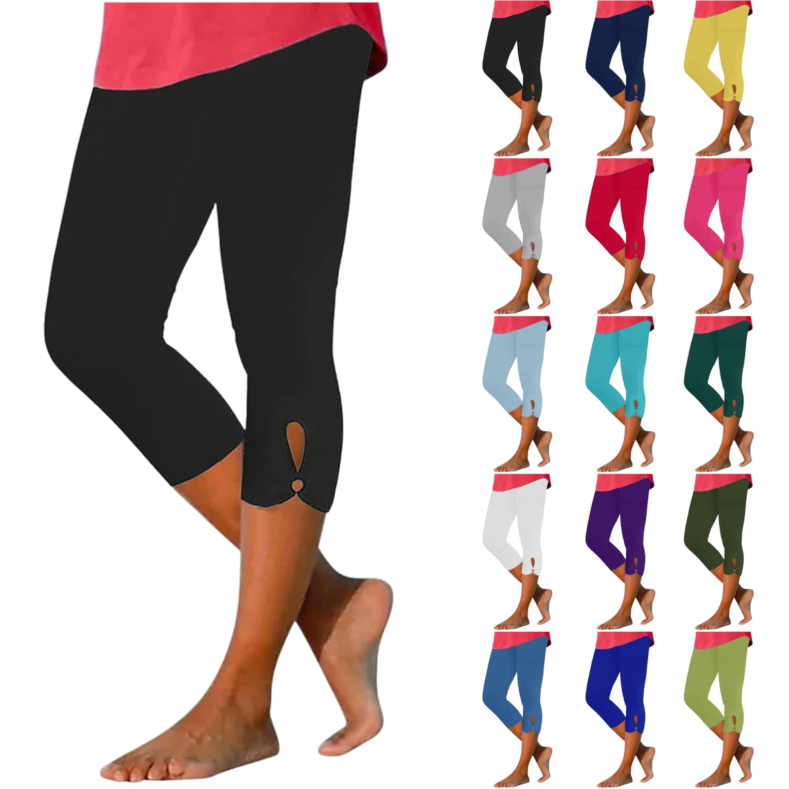 Capri Leggings for Women Tummy Control Cropped Workout Pants Casual Knee Length Yoga Pants Summer Comfy Soft Capris, 01- Black, XX-Large