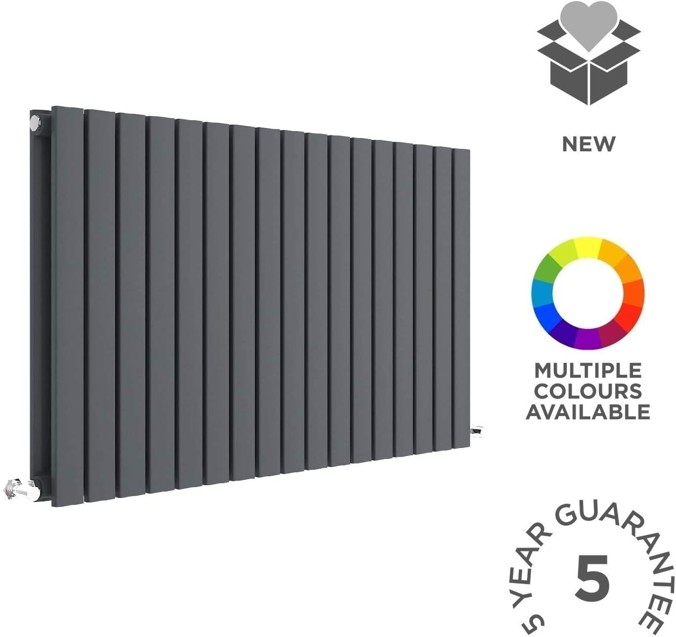 Nuie HLA56D Sloane Modern Home Wall Mount Designer Horizontal Double Panel Radiator, 600mm x 992mm x 72mm, Anthracite - Image 4