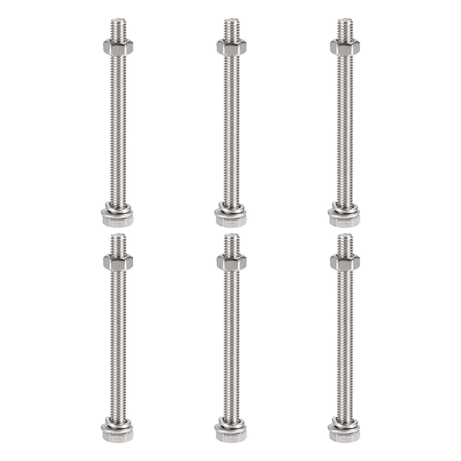 TOP-VIGOR 6Pcs M6 x 80mm Hex Head Screws Bolts, Nuts, Flat & Lock Washers Kits, 304 Stainless Steel Fully Thread Hexagon Bolts for DIY Bike Motorcycles Repair