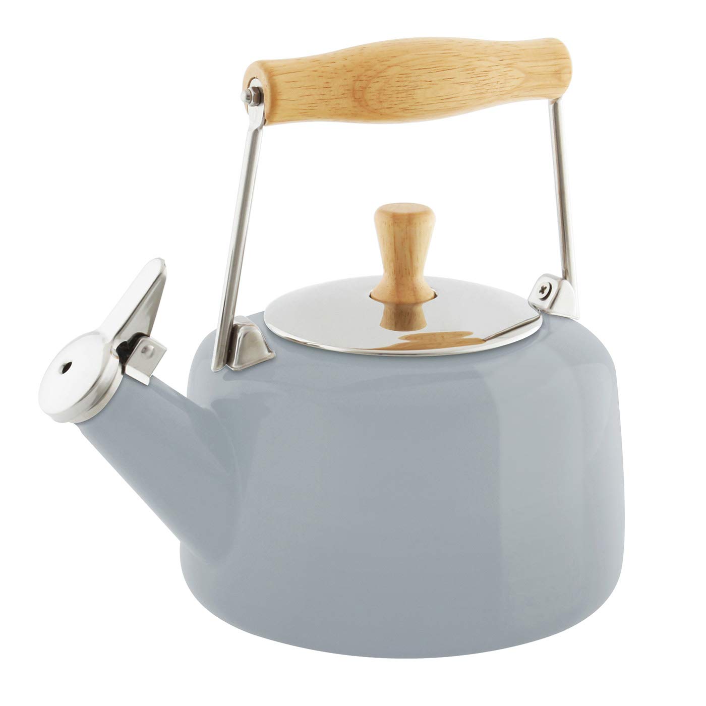 Chantal SVEN Enamel on Steel Whistling Teakettle with Natural Wood handle, 1.4 quarts, Fog Grey