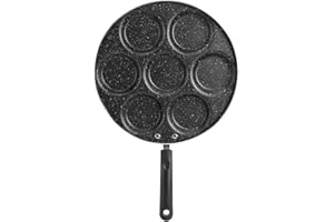 7 Holes Egg Frying Pan, Aluminum Non Stick Fried Eggs Cooking Pan Burger Mold Kitchen Cookware Household Tool with Phenolic P