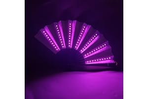 HFWHOK LED Hand Fan Rave, Party Light up Foldable Hand Fan Large Folding Fan, LED Glowing Chinese Hand Held Fan Gift for Birthday, Music, Party, Wedding, Home Decor (Purple)