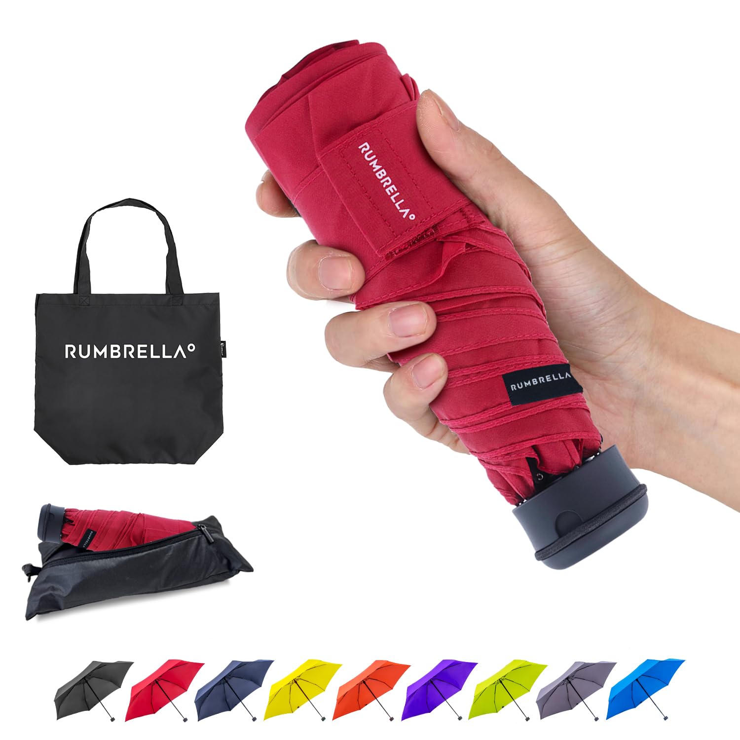 RUMBRELLA 43in Mini Travel Umbrella, UV Pocket Umbrella, Portable Compact Folding Umbrella, Small Light-Weight Waterproof Brolly, Rain and Sun Umbrellas （Red）