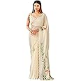 MAHEK Fab Indian Sarees for Women's Saree New Lehriya Fancy Prints Saree with Mirror work Border sari & Blouse Piece (Off White)