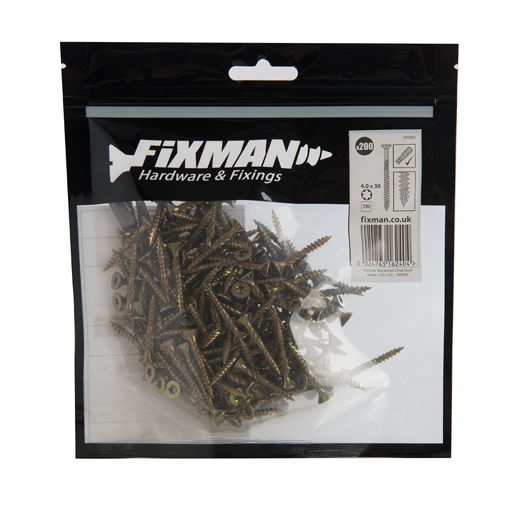 Fixman 585882 Goldstar Advanced Screws 4 x 30 mm 200pk