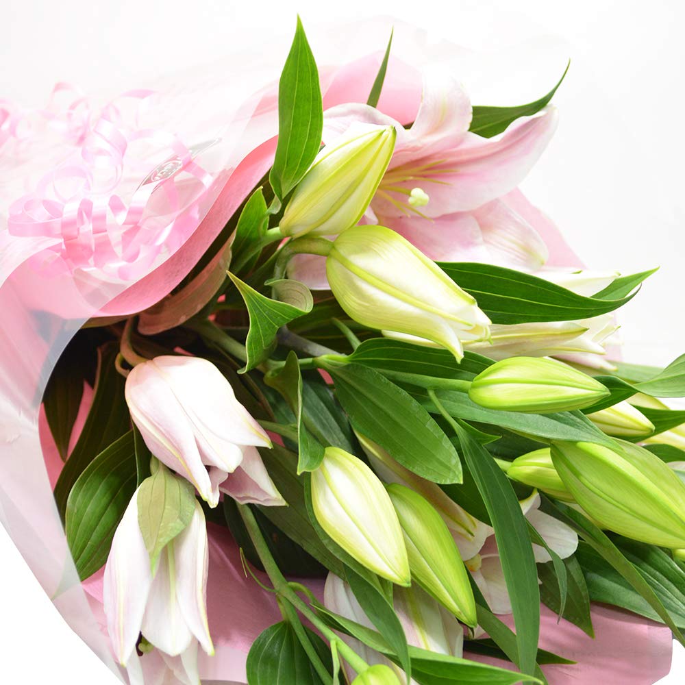 [エルフルール]ボリューム満点 オリエンタルユリの花束 5本 20輪以上 カラー：ピンク フラワーギフト 生花 誕生日 還暦 退職 結婚 プレゼント 贈り物商品画像