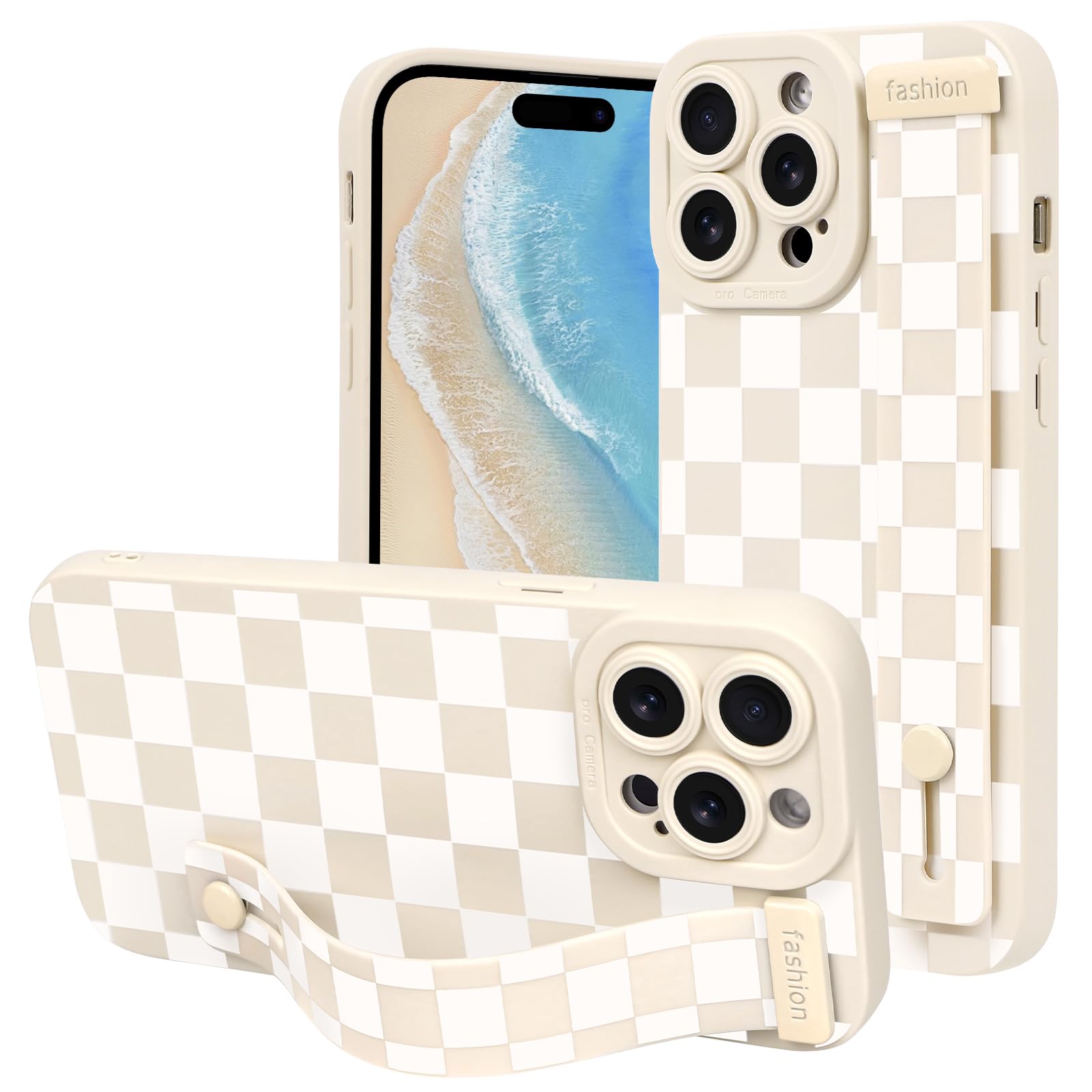 Photo 1 of Lovmooful Compatible for iPhone 14 Pro Max Case Cute Checkerboard Lattice Plaid Design with Wrist Strap for Girls Women Soft TPU Shockproof Protective Girly for iPhone 14 Pro Max Case-White