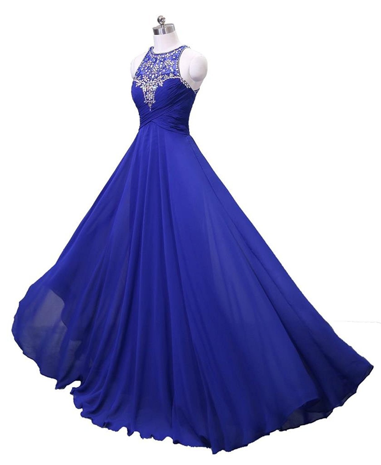 MEILISAY Meilishuo Women's High Neck Beaded Bridesmaid Dress Long Prom