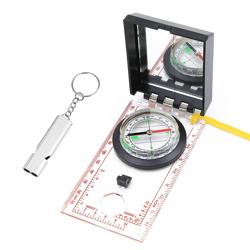 Geluode Navigation Compass With Lid,Clear Compass Orienteering With Emergency Whistle for Explorer Expedition Camping, Hiking,Mountaineering