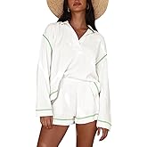 Pink Queen Women's 2025 Fall Casual Waffle Knit Long Sleeve Lounge Sets Casual Top and Shorts 2 Piece Outfits Sweatsuit