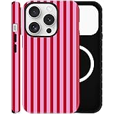 ZOEVEES Magnetic Case for iPhone 16 Pro Max, Compatible with MagSafe, Aesthetic Striped Cute Design for Women, Hybrid 2-Layer Hard Shell Phone Cover, Hot Pink