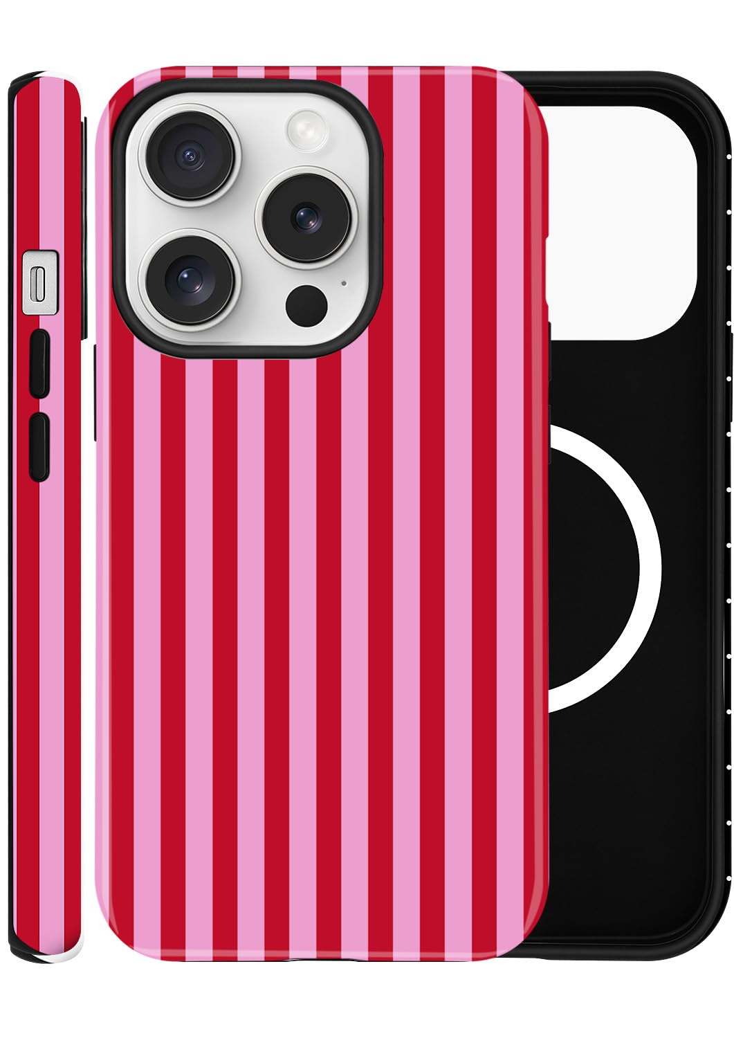ZOEVEES Magnetic Case for iPhone 16 Pro Max, Compatible with MagSafe, Aesthetic Striped Cute Design for Women, Hybrid 2-Layer Hard Shell Phone Cover, Hot Pink