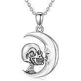 Plesitep 925 Sterling Silver Skull Pendant Necklace for Women Vintage Gothic Retro Skull Jewelry for Her