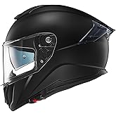 ILM Full Face Dual Visor Motorcycle Helmets with Rear Wing Pinlock Compatible Motorbike Street Bike Helmet DOT Men Women Model 861A (Matt Black, M)