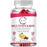 Yogivita Multivitamin Gummies, Vegan & Organic, 12 Essential Vitamins, Mixed Berry & Cherry – Immune, Energy & Wellness Support – Non-GMO, Gluten-Free, Gelatin-Free, 60 Count, 30-Day Supply