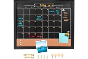 Umtiti Chalkboard Calendar and Bulletin Combo Board. 13" x 17" Black Wooden Frame，Magnetic Chalkboard.Perfect for Office, Home School Message Board,HBZHB-BK3442-US