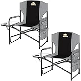 Colegence Oversized Directors Camping Chair Set of 2 Support 600 LBS, Heavy Duty Folding Outdoor Chairs with Detachable Side Pocket and Adjustable Side Table for Outside Beach,Lawn,Fishing (Black)