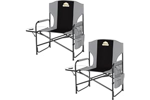 Colegence Oversized Directors Camping Chair Set of 2 Support 600 LBS, Heavy Duty Folding Outdoor Chairs with Detachable Side Pocket and Adjustable Side Table for Outside Beach,Lawn,Fishing (Black)