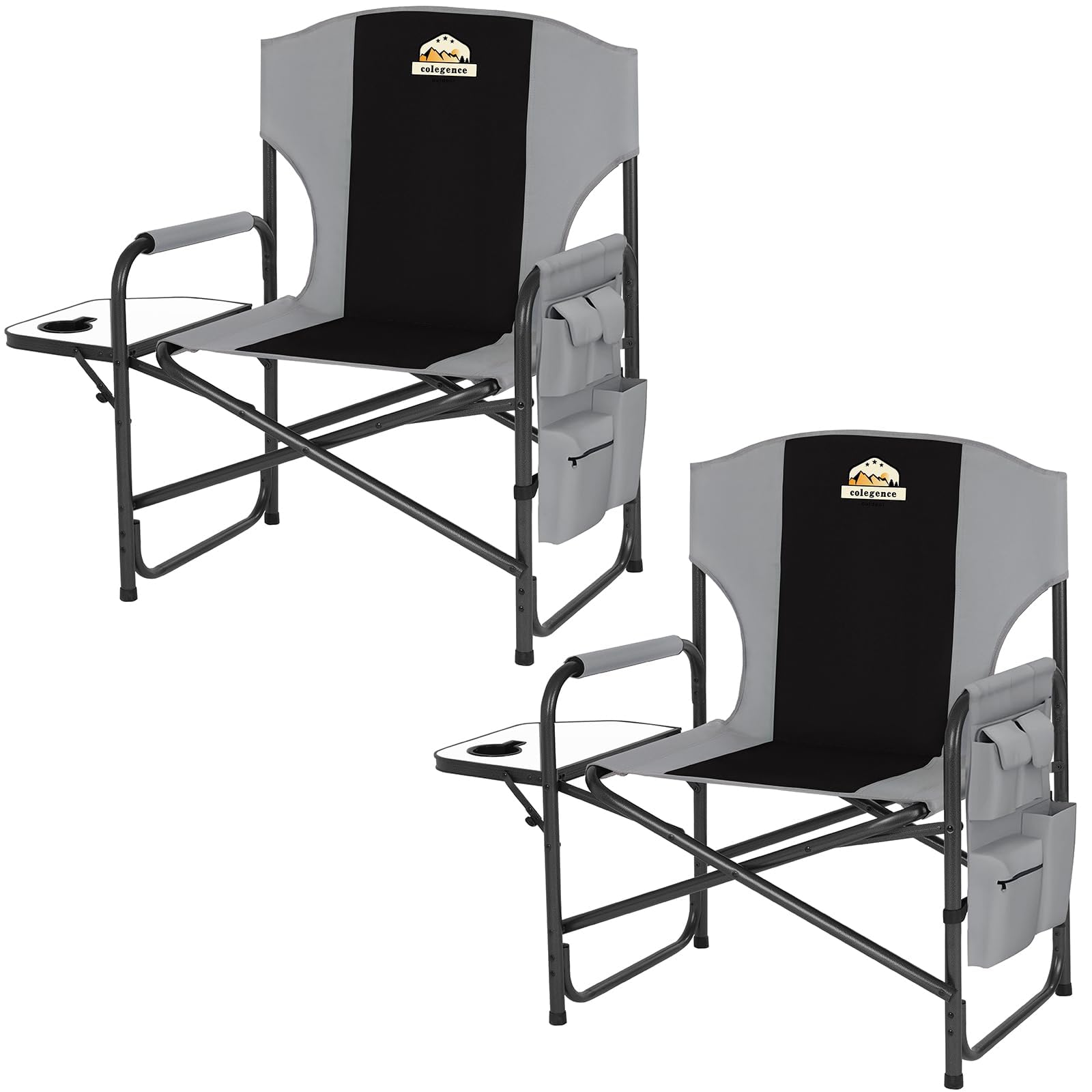 Colegence Oversized Directors Camping Chair Set of 2 Support 600 LBS, Heavy Duty Folding Outdoor Chairs with Detachable Side Pocket and Adjustable Side Table for Outside Beach,Lawn,Fishing (Black) Image