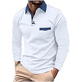 DEEX Men's Polo Shirts Long Sleeve Casual Fashion Polo Tee Shirts Color Block Slim Fit Golf Polo Shirt with Pocket