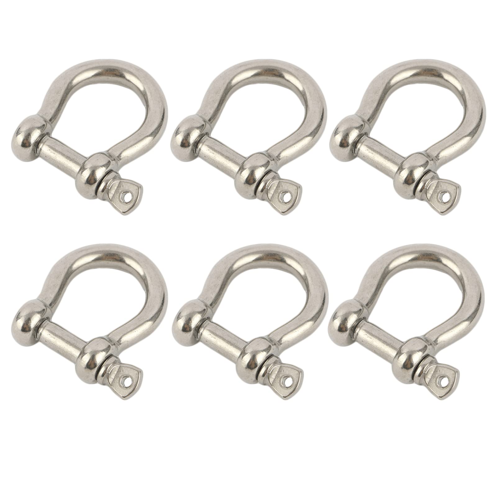 D Bow Ring Shackle Locks, 304 Stainless Steel D Ring, Screw Pin Anchor Shackle for Traction Steel Wire, Heavy Duty Construction, Rigging, Vehicle Recovery, Hauling, Tie Downs, Hanging (M6-6Pcs)