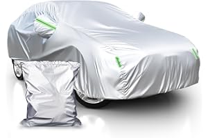 LIGUTEC Funda para Auto Impermeable, Universal Cubierta para Automovil 490x185x150cm con Bolsa, Cubre Carro Protección Solar UV Lluvia Nieve con Tiras Reflectantes y Hebilla de Sujeción (Plata)