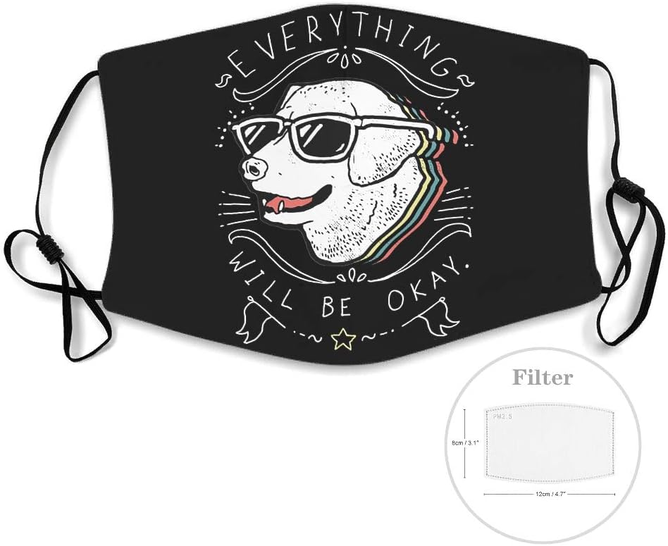 Dog with Sunglasses Printed Facial Machine Wash Earloop Face Cover for Men Art Design Design with Filter