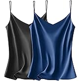 VIDUSSA Sexy Tank Tops Womens Satin Cami Top Pack V Neck Camisole Spaghetti Strap Tank Loose Sleeveless Blouses