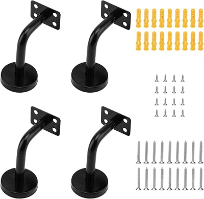 ZEONHAK Black Stainless Steel Handrail Brackets 60x80mm for Bannister Stairs 4pc