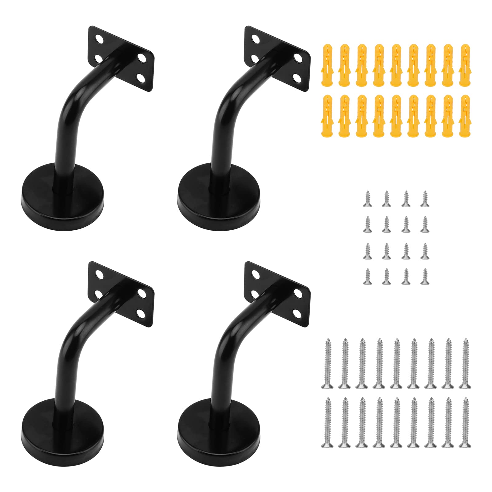 ZEONHAK 4 PCS Black Stainless Steel Mounted Handrail Brackets, 60x80mm Fixing Brackets for Bannister With Screws & Expansion Tubes for Stairs