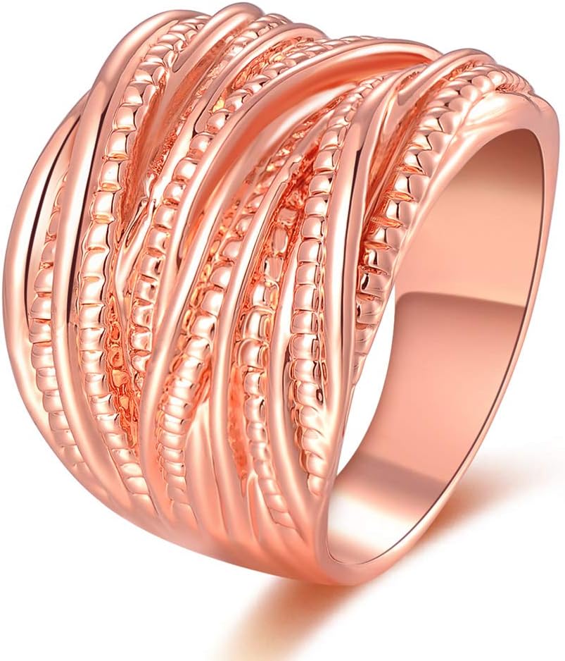 Shefashion 18k Rose Gold Plated Intertwined Crossover Statement Rings Womens Chunky Rings Costume Jewelry for Women