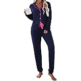 Ekouaer Pajamas Set Long Sleeve Sleepwear Womens Button Down Nightwear Soft Pj Loungewear with Pockets