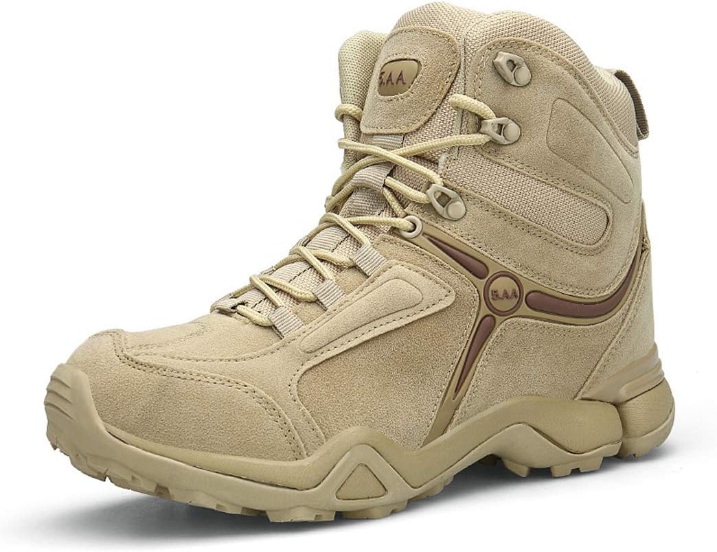 DANYCU Men's Tactical Boots Safety Damping Protection Footwear Outdoor Hiking Hunting Boots Steel Toe Industrial Construction Boots with Lace-Up,Beige,45EU
