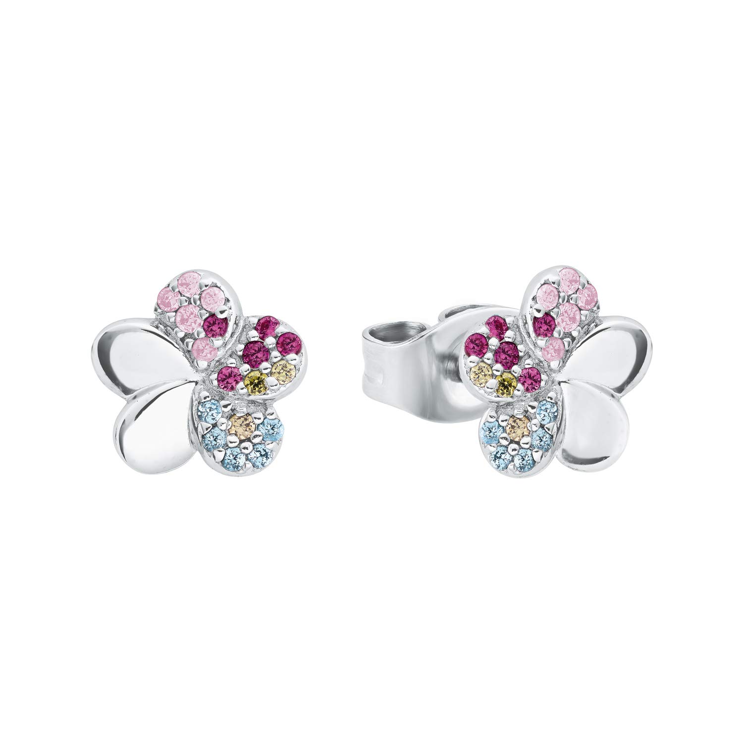 Prinzessin Lillifee stud earrings 925 Sterling silver girls' children's earrings, with zirconia synth., 0.8 cm, multicolor, flower, comes in jewelry gift box 2027898