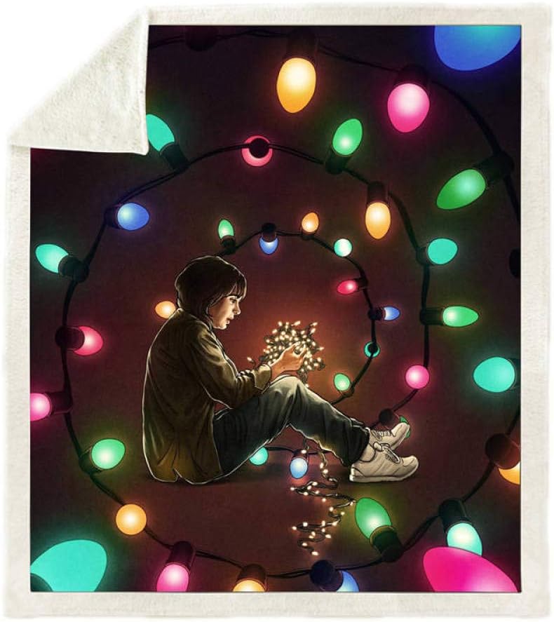 LIFUQING Stranger 3D Thing Print Sherpa Blanket Sofa Chair Hiking Picnic Quilt Cover Travel Bedding Velvet Throwing Wool Blanket-150x200cm
