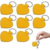 DQITJ 8 Pcs PU Leather Keychain Blanks Bulk Heart-shaped Laser Engraving Keychain Leather Fob Kit with Key Rings for DIY Craft ID Key Cards Craft Present Making (Yellow)