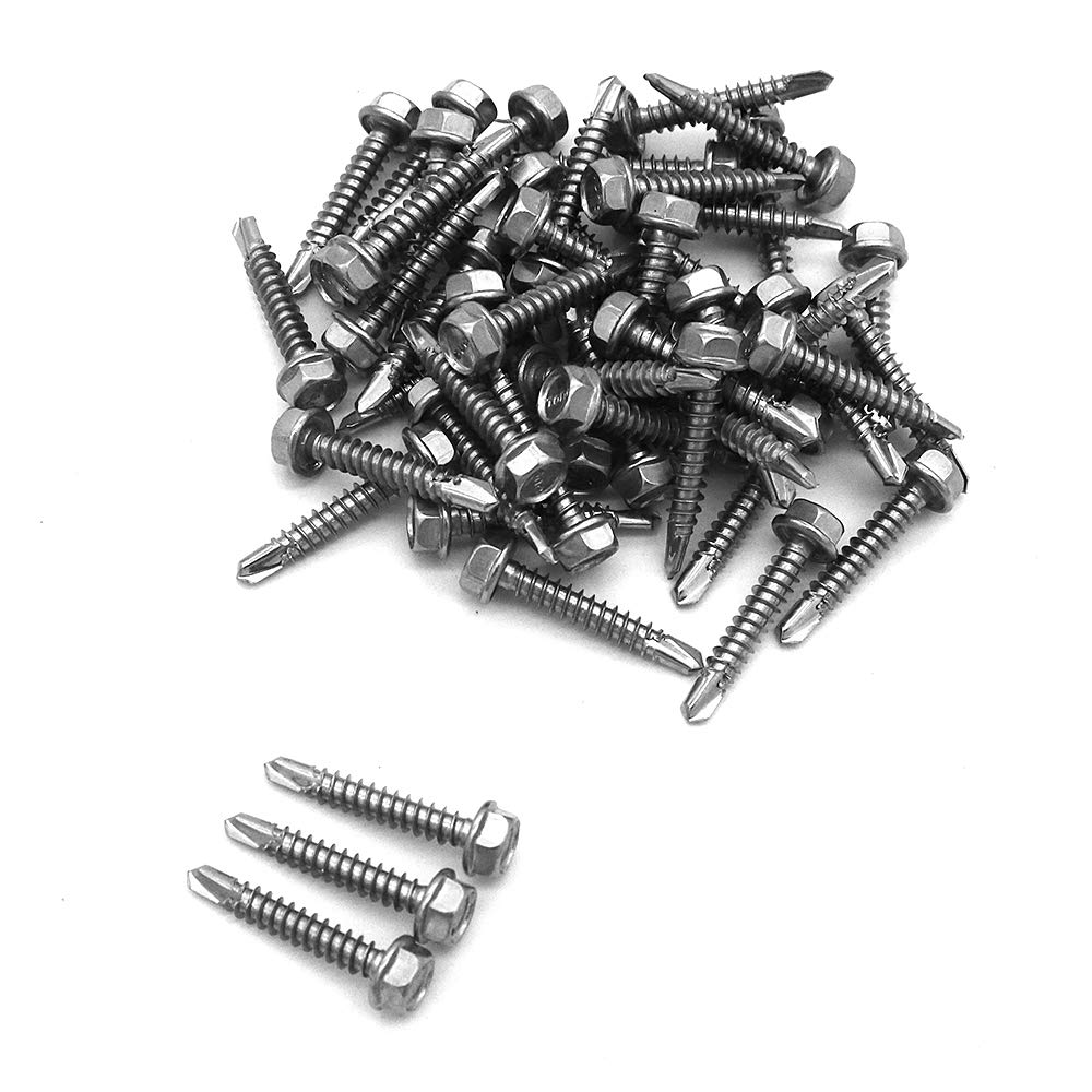 50 Pieces NUZAMAS 4.2 x 25mm Thread 304 Stainless Steel Self Drilling Tek Screw with Washer, for Wood, Metal Fastened