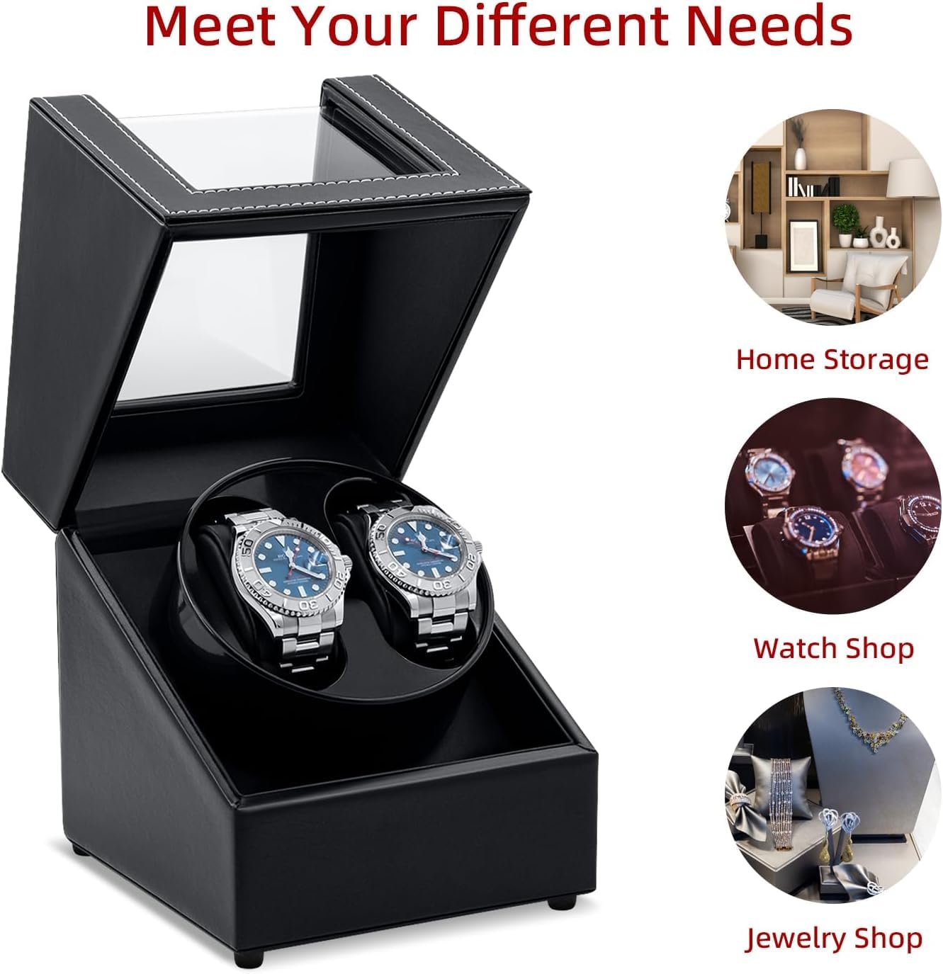 Mcbazel Mcbazel Watch Winder for Automatic Watches, Double Automatic Watch Winder Box with Quiet Japan-made Motor, Automatic Watch Display Storage Rotation Wristwatch Box with 2 Slots (Black PU Leather)