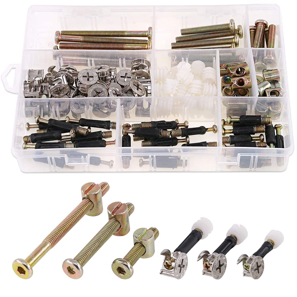 Mesee 125 Pieces Furniture Connecting Cam Fittings Kit, 3-In-1 Cam Lock Fitting with Dowel & Pre-Inserted Nut M6 Crib Screws Barrel Bolts Nuts Kit Furniture Side Connector Fastener Attachment