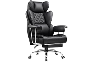 COMHOMA Big and Tall Office Chair, High Back Leather Gaming Chair with Footrest, Executive Ergonomic Office Chair with Pocket Spring Lumbar Support and with Outward Fixed Soft Armrests