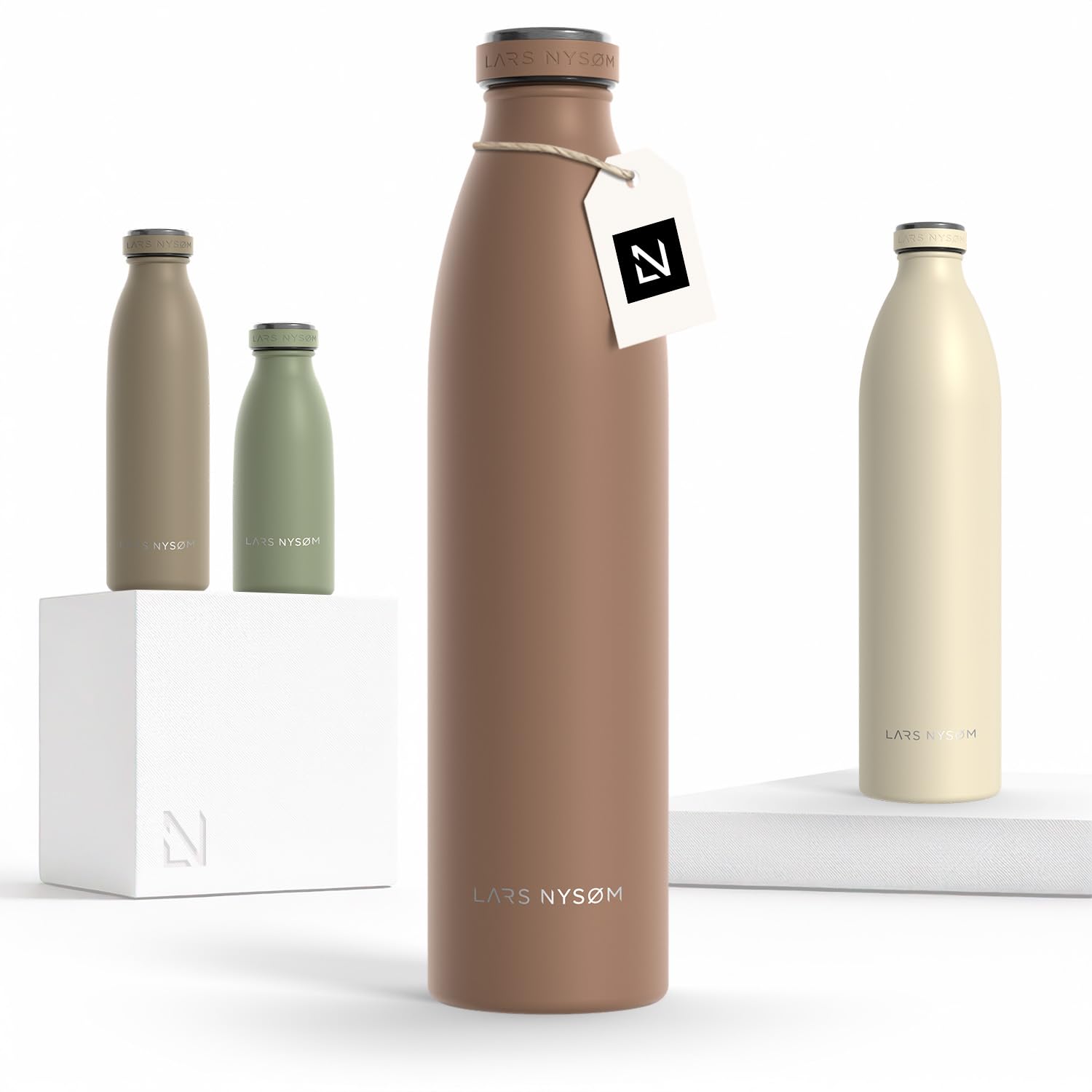 LARS NYSØM Stainless Steel Insulated Water Bottle 350ml, 500ml, 750ml, 1L, 1 5 Liter | Insulated Thermo Flask for Hot and Cold Beverages | Leakproof Drinking Bottle (Mocha Brown, 1000ml)
