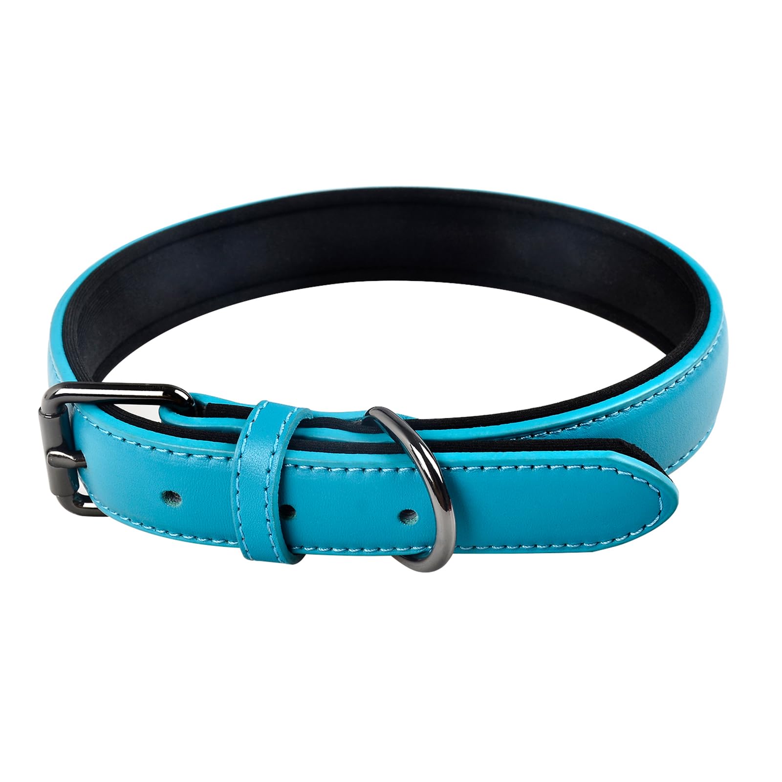 OFHome Leather Dog Collar Soft Padded Comfortable Adjustable Strong Pet Collars Best for Small Medium Large Dogs with Heavy Duty Buckle (Blue, M)