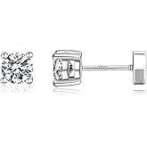 HANCAO 14K Gold Plated 925 Sterling Silver Moissanite Stud Flat Back Earrings for Women 0.06ct-2ct DF Color Brilliant Round Cut Jewelry Gifts