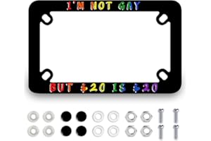 MUAWUOIK I'm Not Gay But $20 is Motorcycle License Plate Frame Stainless Steel Funny Black Tag Holder Colorful Motorcycle Accessory 4 Holes with Screws Nuts Caps 7.7"x 4.5"Fit Motorcycle Bike