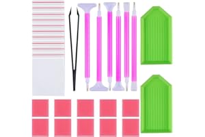 Myceke Diamond Painting Tools Kit (29pcs) DIY 5D Diamond Painting Accessories Cross Stitch Tool Set Includes Diamond Needle, Tweezer, Glue, Plastic Tray, for Adults DIY Art Craft