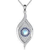 VONALA Evil Eye Necklace for Women Sterling Silver Blue Eye Moonstone Pendant Ojo Turco Protection Amulet Evil Eye Jewelry Gift for Women