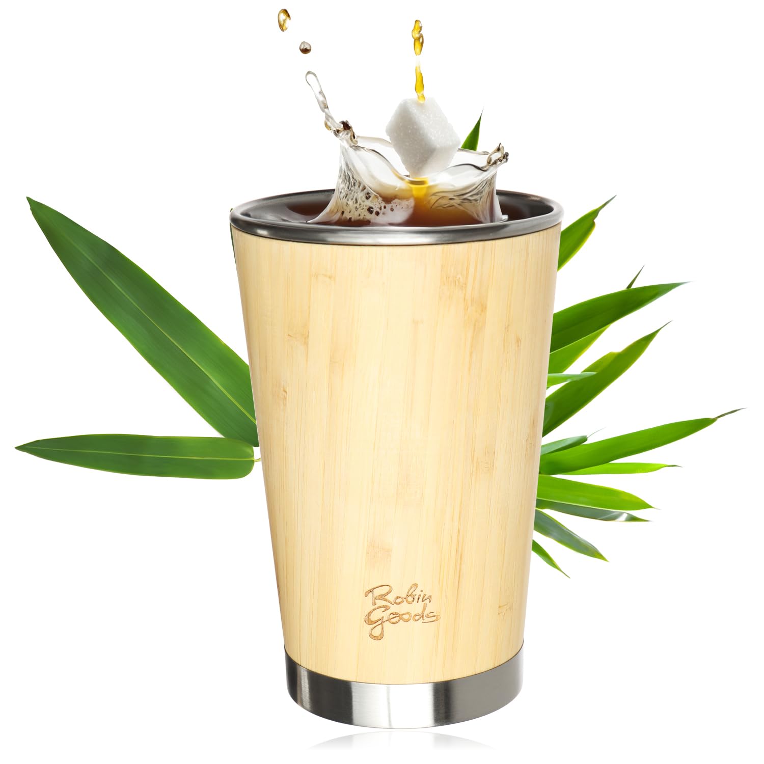 Robin Goods® drinking cup made of stainless steel and bamboo - cup 500 ml - camping cup - shatterproof and BPA-free (1 piece - 500ml)