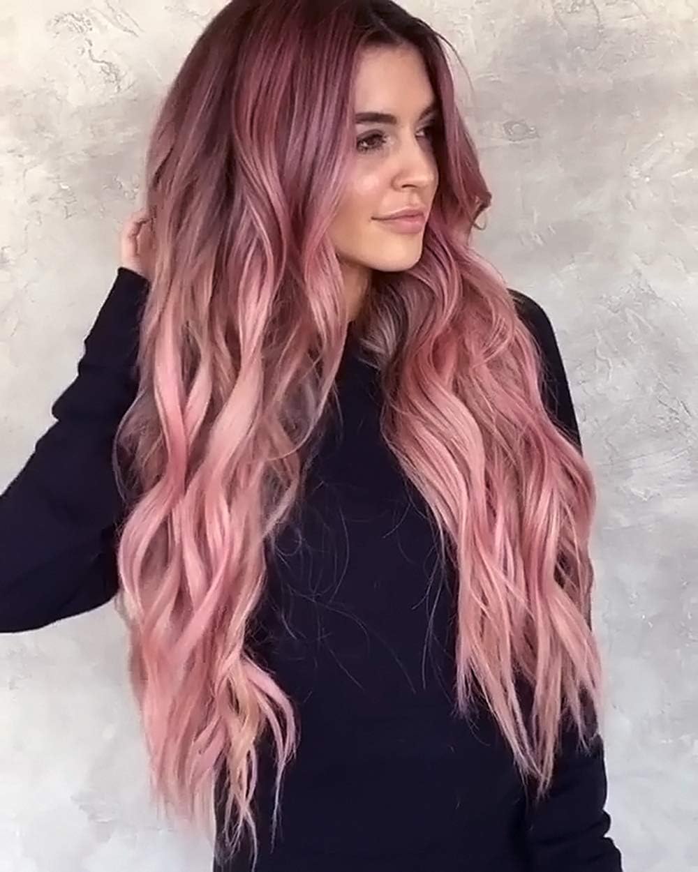 colorfulpanda Long Pink Wigs for Women Natural Synthetic Hair Ombre Pink Wig with Dark Roots Synthetic Wig Loose Wavy Wigs Heat Resistant 26 Inches - Image 4